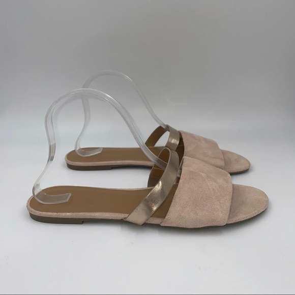 Banana Republic Factory pink suede and metallic gold slides - Picture 1 of 7